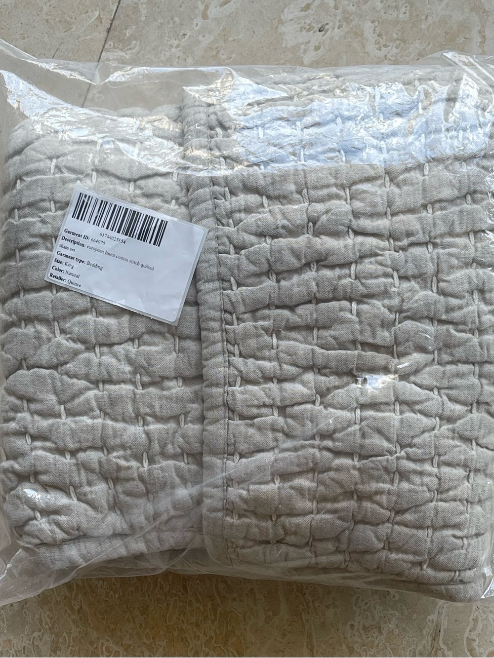 NWT Quince European Linen Cotton Stitch Quilted Sham Set in Natural Set of 2 - Picture 7 of 9